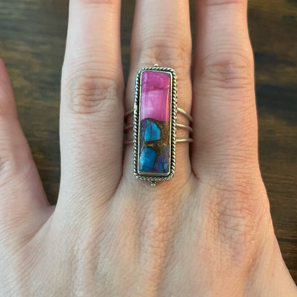 Pink Oyster Turquoise Sterling Silver Ring Size 7US